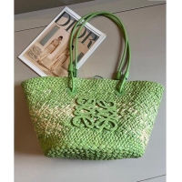 Most Popular Loewe Raffia Straw Small Anagram Basket Bag 0402 Bright Green 2024