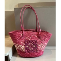 Good Taste Loewe Raffia Straw Small Anagram Basket Bag 0402 Dark Pink 2024