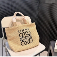 Luxury Cheap Loewe Raffia Straw Anagram Tote bag 040203 Khaki 2024