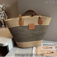 Super Quality Loewe Raffia Straw Anagram Small Basket bag 040204 Khaki/Black 2024