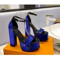 Popular Style Louis Vuitton Fame Platform Sandal 14.5cm in Sequins Royal Blue 321033