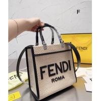 Promotional Fendi Sunshine Straw Mini Tote bag 040201 Beige/Black 2024