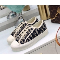 Stylish Dior Walk'n'Dior Sneakers in Oblique Embroidered Cotton Dark Blue 226048