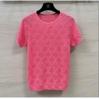 ​Top Grade Chanel Wool Short-sleeved Sweater CH040113 Pink 2024