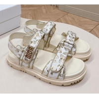 Unique Style Dior Dioract Flat Strap Sandal in Gold-Tone and White Butterfly Zodiac Calfskin 226054