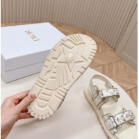 Unique Style Dior Dioract Flat Strap Sandal in Gold-Tone and White Butterfly Zodiac Calfskin 226054