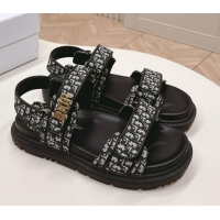 Good Quality Dior Dioract Flat Strap Sandal in Black Oblique Embroidery 226057