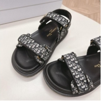 Good Quality Dior Dioract Flat Strap Sandal in Black Oblique Embroidery 226057