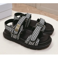 Perfect Dior Dioract Flat Strap Sandal in Black and White Houndstooth Embroidery 226059