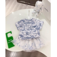 ​Well Crafted Dior T-shirt and Skirt D040309 Blue 2024 (Kids)