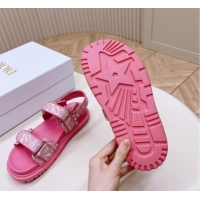 Good Quality Dior Dioract Flat Strap Sandal in Technical Fabric with Fuchsia Pink Allover Butterfly Print 226061