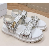 Sumptuous Dior Dioract Flat Strap Sandal in Silver-Tone and Black Butterfly Zodiac Calfskin 226062