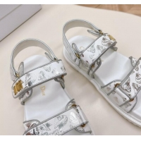 Sumptuous Dior Dioract Flat Strap Sandal in Silver-Tone and Black Butterfly Zodiac Calfskin 226062