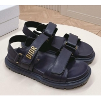 Grade Quality Dior Dioract Flat Strap Sandal in Dark Blue Calfskin 226063