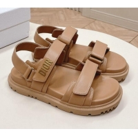 Good Product Dior Dioract Flat Strap Sandal in Light Brown Calfskin 226064