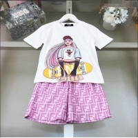 ​Best Luxury Fendi T-shirt and Shorts F040307 White/Purple 2024 (Kids)