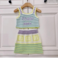 Promotional Fendi Knit Vest and Skirt F040308 Yellow/Blue 2024 (Kids)