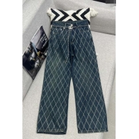 Super Quality Chanel Crystal Denim Jeans with Chain Belt CH040317 Blue 2024