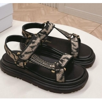 Best Product Dior D-Wave Sandal in Beige and Black Embroidered Cotton 226067