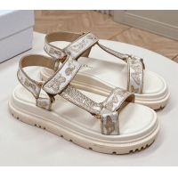 Top Design Dior D-Wave Sandal White and Gold-Tone Gradient Butterflies Embroidered Cotton with Metallic Thread 226068