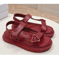 Best Grade Dior D-Wave Sandal in Calfskin Red 226070 