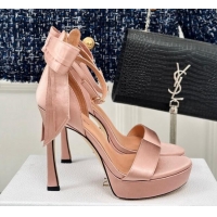 Buy Luxury Dior Mlle Dior Heeled Platform Sandals 12cm in Satin with Bow Rose Nude 226080