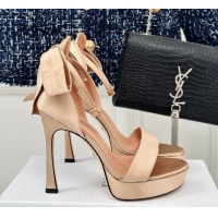 Pretty Style Dior Mlle Dior Heeled Platform Sandals 12cm in Satin with Bow Beige 226082