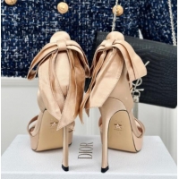 Pretty Style Dior Mlle Dior Heeled Platform Sandals 12cm in Satin with Bow Beige 226082