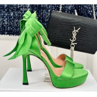 Stylish Dior Mlle Dior Heeled Platform Sandals 12cm in Satin with Bow Green 226083