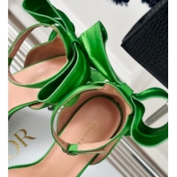 Stylish Dior Mlle Dior Heeled Platform Sandals 12cm in Satin with Bow Green 226083