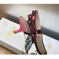 Stylish Dior J'Adior Slingback Pumps 6.5cm in White and Pink Florilegio Embroidery 325141