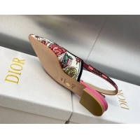 Low Cost Dior J'Adior Slingback Ballet Flat in White and Pink Florilegio Embroidery 325142