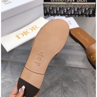 Best Price Dior Dway Flat Slide Sandals in Calfskin and Embroidered Cotton Brown 326002