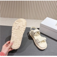 Durable Dior Dioract Flat Strap Sandal in Cannage Calfskin White 326004