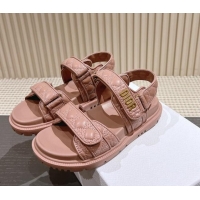 Good Quality Dior Dioract Flat Strap Sandal in Cannage Calfskin Pink 326005