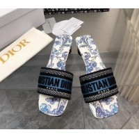 Purchase Dior Dway Heel Slide Sandals 3.5cm in Pastel Midnight Blue Multicolor Embroidered Cotton with Toile de Jouy Mex