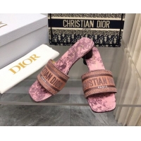 Cheap Price Dior Dway Heel Slide Sandals 3.5cm in Pink Toile de Jouy Soleil Motif 326018