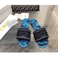 Luxury Dior Dway Flat Slide Sandals in Blue Toile de Jouy Motif 326020