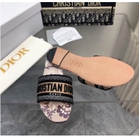 Grade Quality Dior Dway Flat Slide Sandals in Beige Embroidered Cotton with Butterfly Bandana Motif 326028