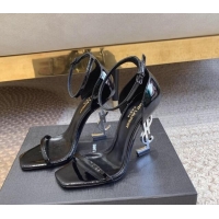 Purchase Saint Laurent Opyum Patent Calfskin Sandals 10.5cm with YSL Heel Black/Silver 328035