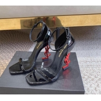 Good Quality Saint Laurent Opyum Patent Calfskin Sandals 10.5cm with YSL Heel Black/Red 0328040