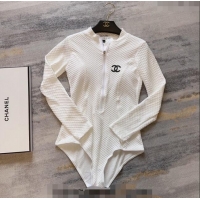 Top Quality Chanel Long Sleeve Swimwear with Zip 0306 White 2024