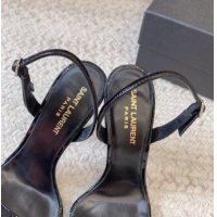 Sophisticated Saint Laurent Opyum Patent Calfskin Sandals 10.5cm with YSL Heel All Black 328046