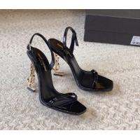 Good Quality Saint Laurent Opyum Calfskin Leather Sandals 10.5cm with YSL Heel Black/Gold 328047