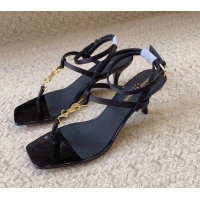 Stylish Saint Laurent CassandraSandals 6cm Fabric and Patent Calfskin Black 328050