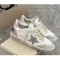 Unique Style Golden Goose Ball Star Sneakers with silver glitter star and pink glitter heel tab 129004