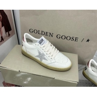 Good Looking Golden Goose GGDB Ball Star Sneakers in White Calfskin and Crystals Star 328098