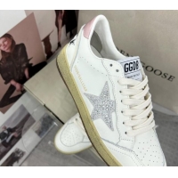 Good Looking Golden Goose GGDB Ball Star Sneakers in White Calfskin and Crystals Star 328098