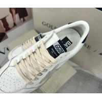 Golden Goose GGDB Ball Star Sneakers in White Calfskin and Silver Glitter Tab 328101