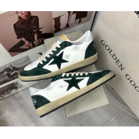 Shop Duplicate Golden Goose GGDB Ball Star Sneakers in White Calfskin and Green Suede 0328100